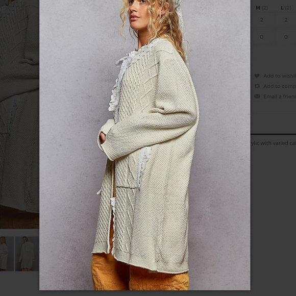 Pol “ Cher ” POL Long Sleeve V-Neck Cardigan with Varied Cable knit Patterns - Picture 3 of 5